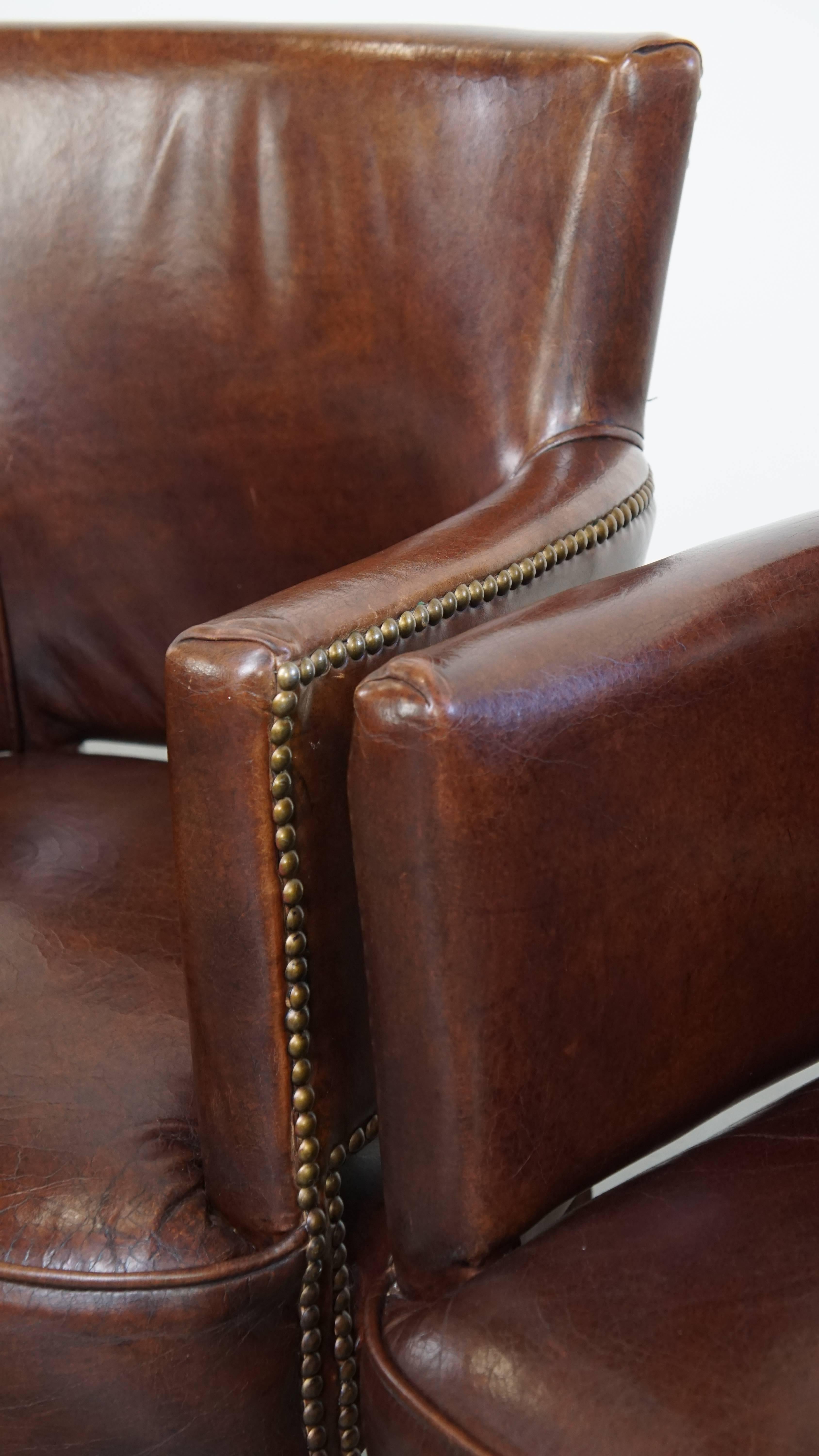 Juego de 2 sillas de comedor de diseño Ralph Lauren de piel de vaca color coñac en venta 6
