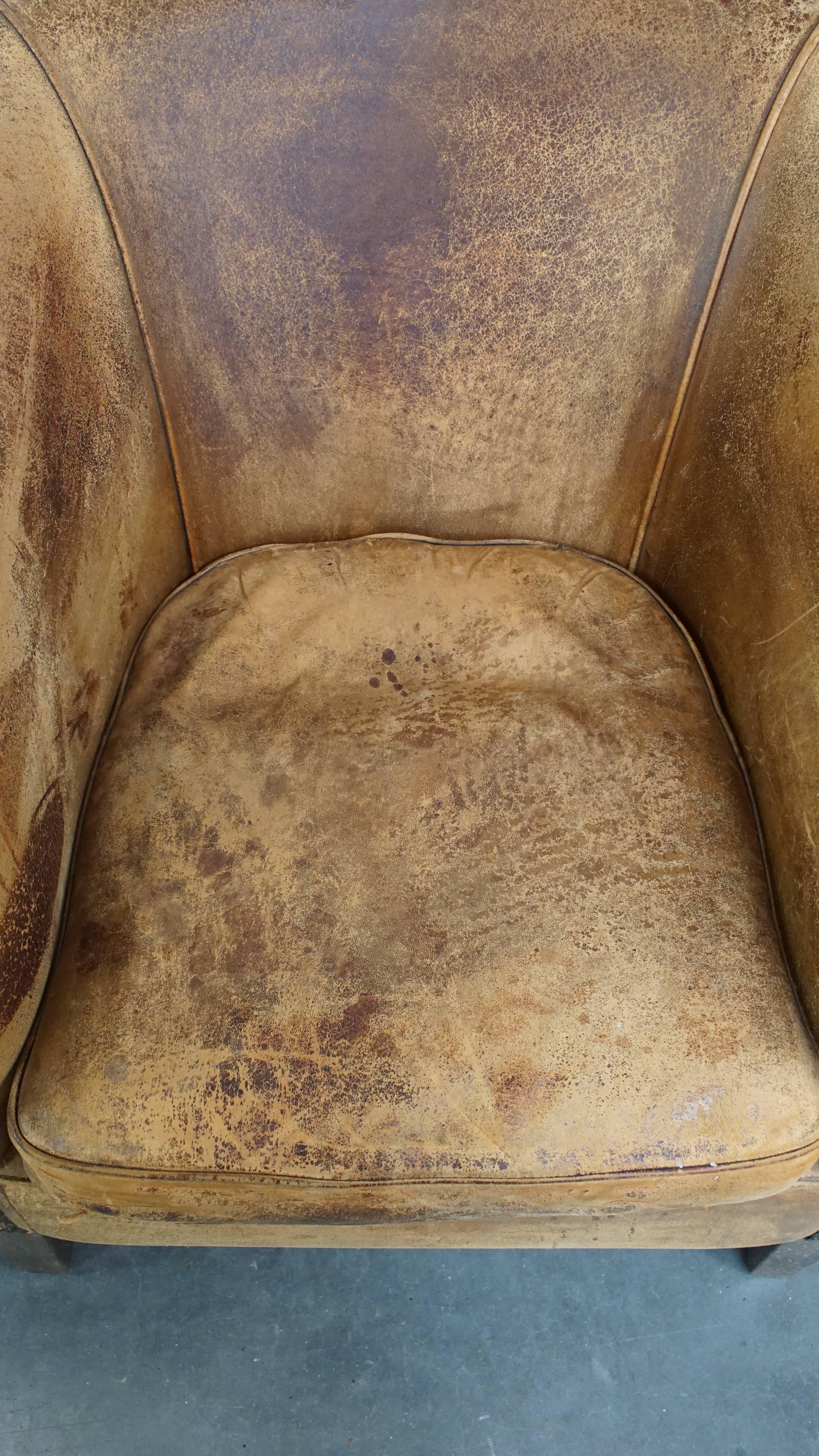 20ième siècle Ensemble de 2 fauteuils club vintage en cuir de mouton en vente