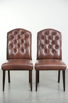 Set di 4 sedie da pranzo Chesterfield vintage in pelle di vacchetta
