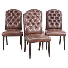 Set di 4 sedie da pranzo Chesterfield vintage in pelle di vacchetta
