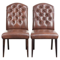 Set of 2 cognac-coloured vintage cow leather chesterfield dining chairs