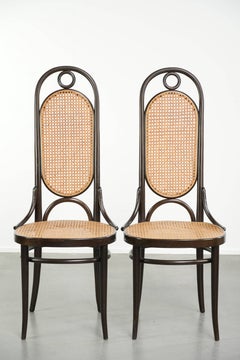 Lot de 6 chaises de salle à manger vintage originales Thonet, modèle « Long John », avec sangles