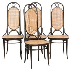 Lot de 4 chaises de salle à manger vintage originales Thonet, modèle « Long John », en bois courbé