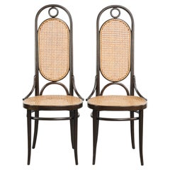 Lot de 2 chaises de salle à manger vintage originales de style Thonet, avec assise en sangle et structure en bois courbé