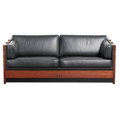 3-seater black cow leather sofa in timeless Art Deco design