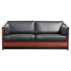 Timeless 3-seater Art Deco design sofa upholstered in black cowhide leather