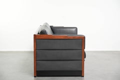 Timeless 3-seater Art Deco design sofa upholstered in black cowhide leather