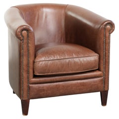 Sillón club de piel de vacuno color coñac de estilo inglés
