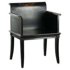 Silla de madera negra / silla auxiliar del siglo XX de estilo asiático