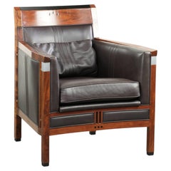 Art Deco design armchair with dark brown cowhide upholstery