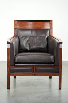 Art Deco design armchair with dark brown cowhide upholstery