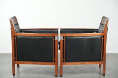 Juego de 2 sillones de cuero negro de diseño Art Decó en buen estado