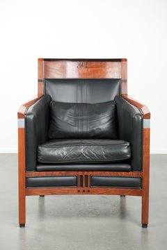 Sillón de cuero negro de estilo Art Déco en buen estado