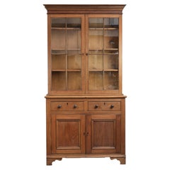 Antique English oak buffet/bookcase from 19th century with original glass