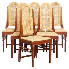 Vintage set of six Art Deco design dining chairs made of cane and wood