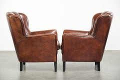 Set of 2 sheepskin armchairs with black piping and deep colours