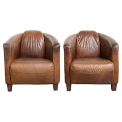 Set di due poltrone vintage in pelle di vacchetta con design "Aviator" in pelle martellata