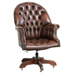 Brown cowhide leather Chesterfield office chair in luxurious English style