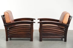 Juego de 2 sillones Art Déco de piel de vaca color coñac del siglo XX