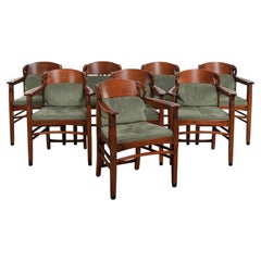 Set of 8 Art Nouveau/Jugendstil dining chairs with suede upholstery