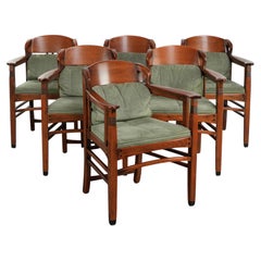 Set of 6 Art Nouveau/Jugendstil dining chairs with suede upholstery