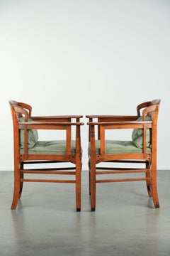 Set of 2 Art Nouveau/Jugendstil dining chairs with suede upholstery
