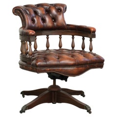 English cowhide Chesterfield swivel and tilt button seat office chair