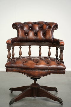 English cowhide Chesterfield swivel and tilt button seat office chair