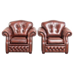 Vintage-Set aus 2 Chesterfield-Sesseln aus Rindsleder in Braun