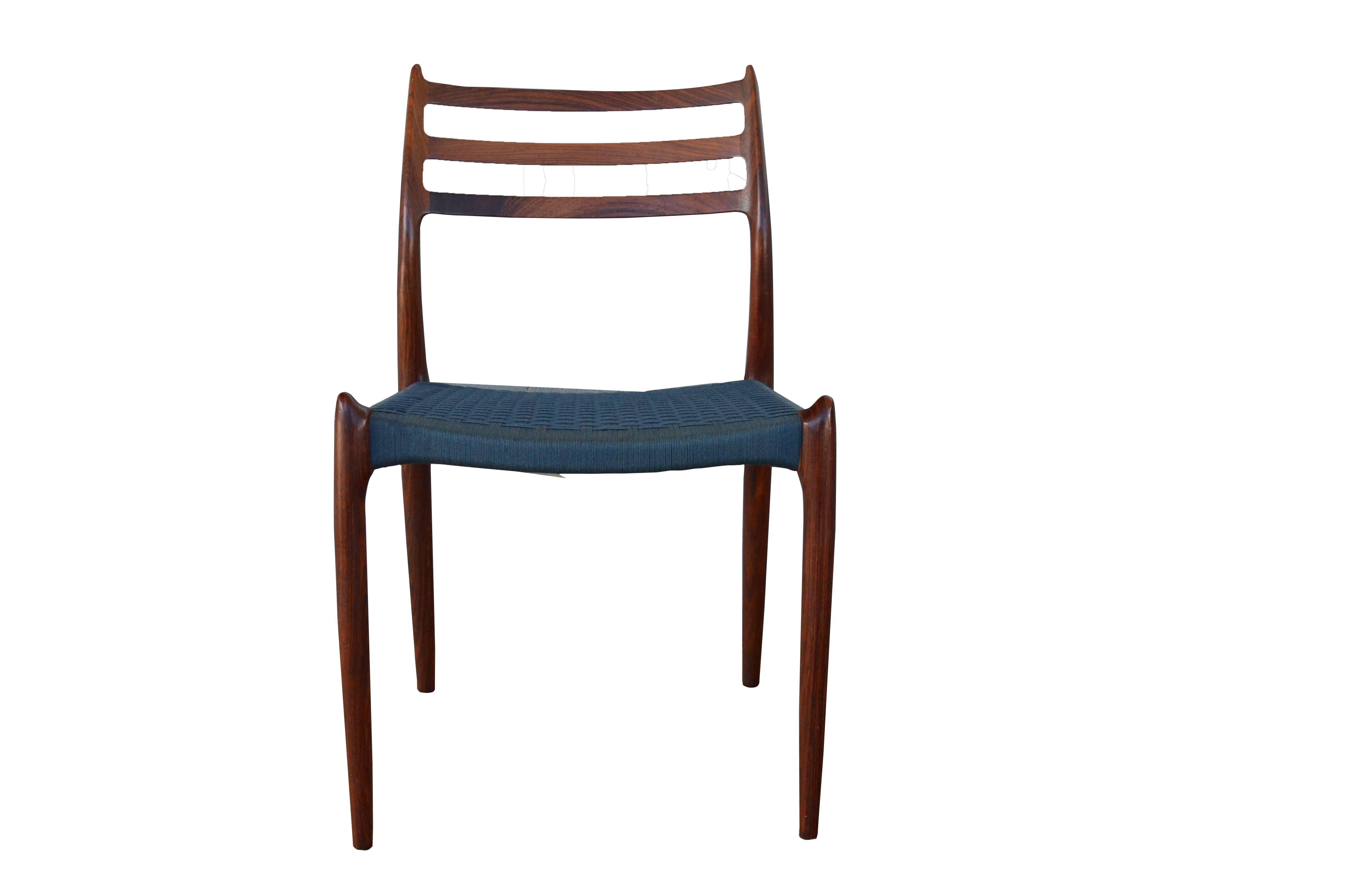 Danish Niels Otto Moller Rosewood Dining Chairs #62 and #78 with Original Cord Seats