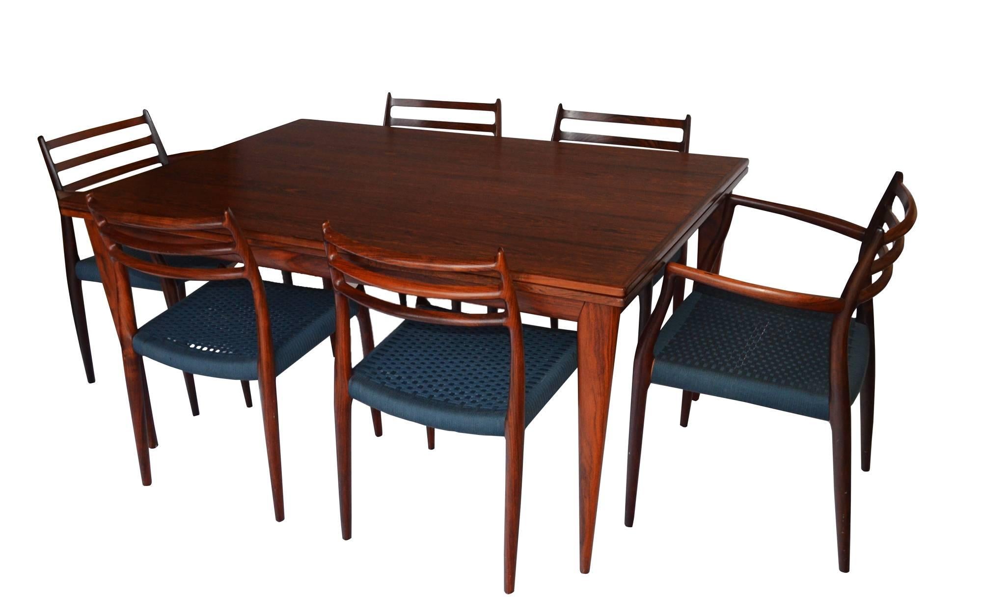 Niels Otto Moller Rosewood Dining Chairs #62 and #78 with Original Cord Seats In Excellent Condition In New York, NY