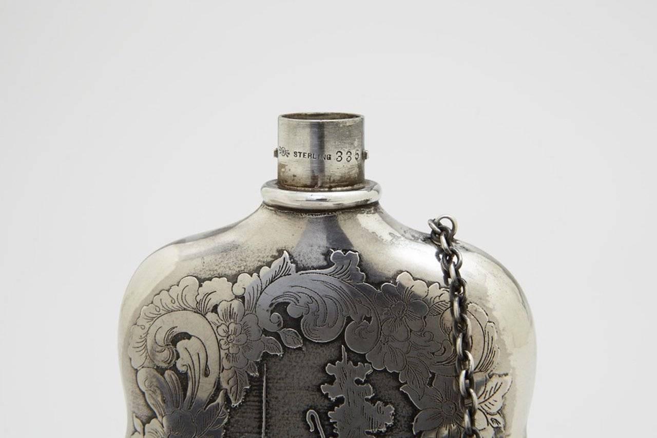 Sterling Silver Fly Fishing Hip Flask In Excellent Condition In New York, NY