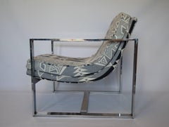 Milo Baughman Style Chrome Lounge Chair with Pendleton Upholstery