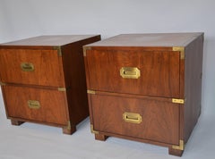 Pair of Baker Campaign Style Nightstands