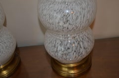 Pair of Murano Glass White Mottled Lamps
