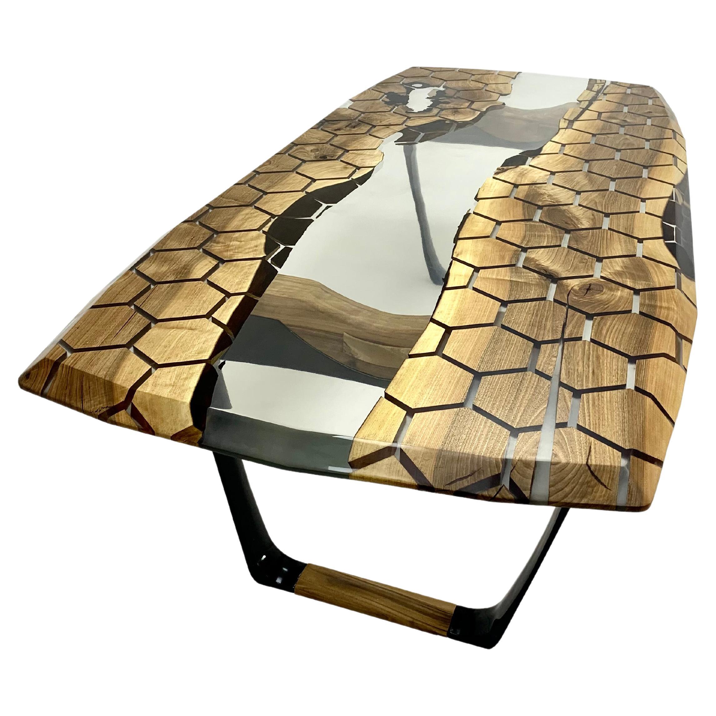 Honeycomb Model Clear Walnut Epoxy Resin River Table 