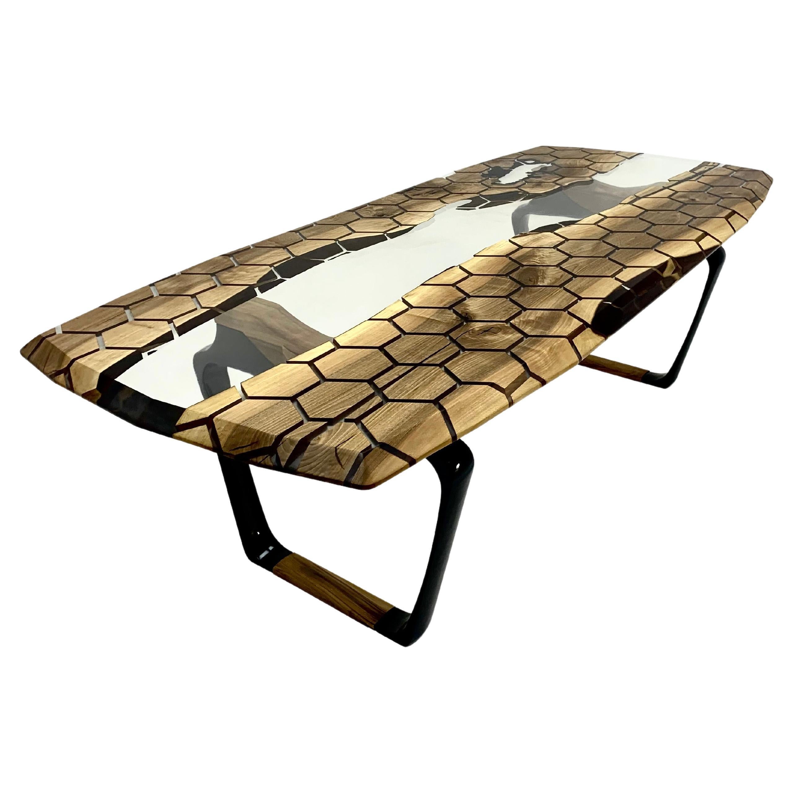 Honeycomb Model Clear Walnut Epoxy Resin River Table 