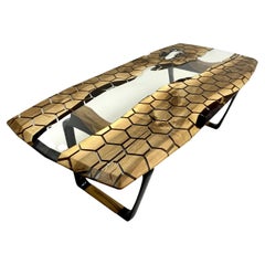 Hexagonal Clear Walnut Epoxy Resin River Table - Wood River Table
