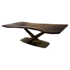 Monumental Single Slab Black Walnut Dining Table, A Sculptural Live Edge Creatio