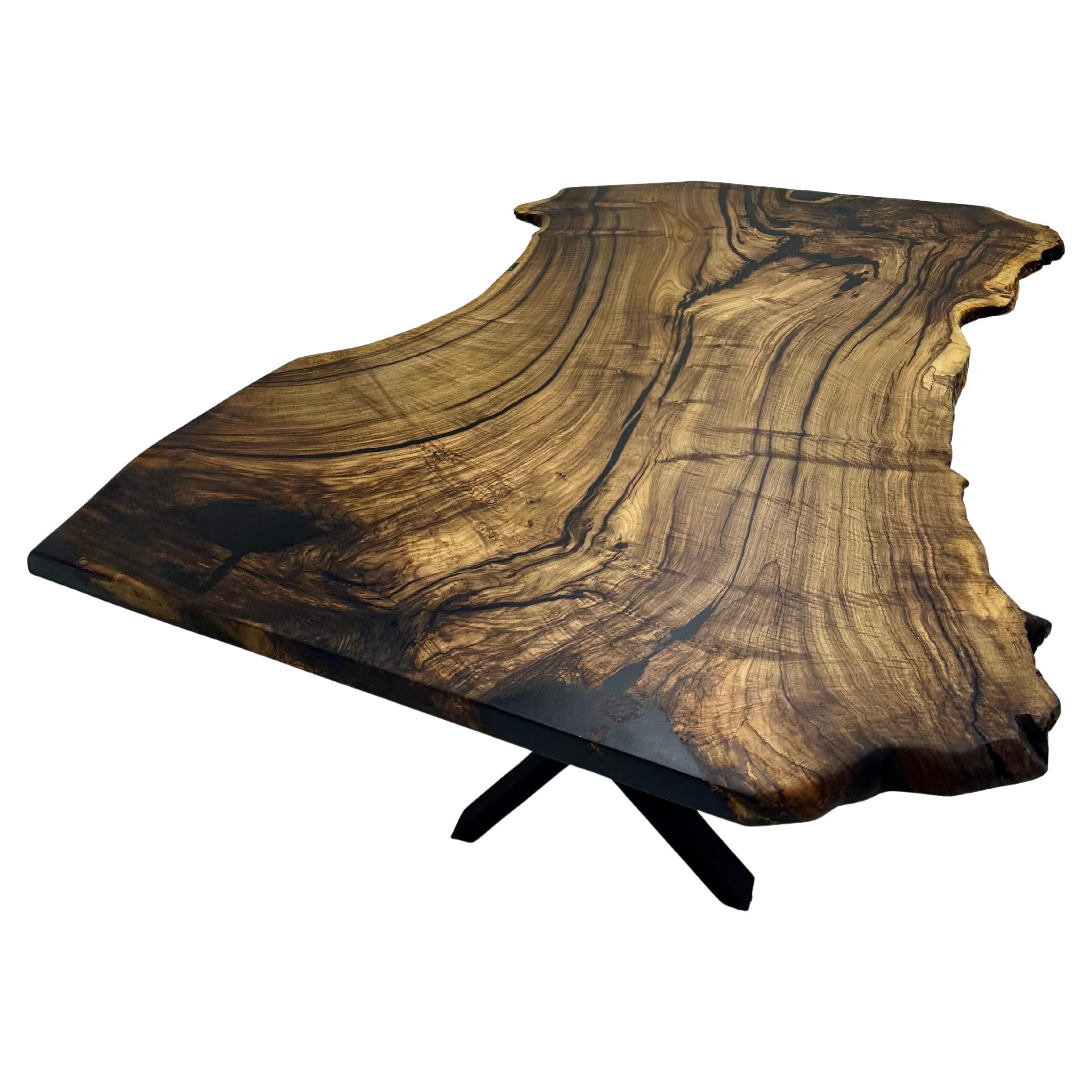 One Of A Kind Natural Walnut Slab Custom Dining Table, Live Edge Wood Table