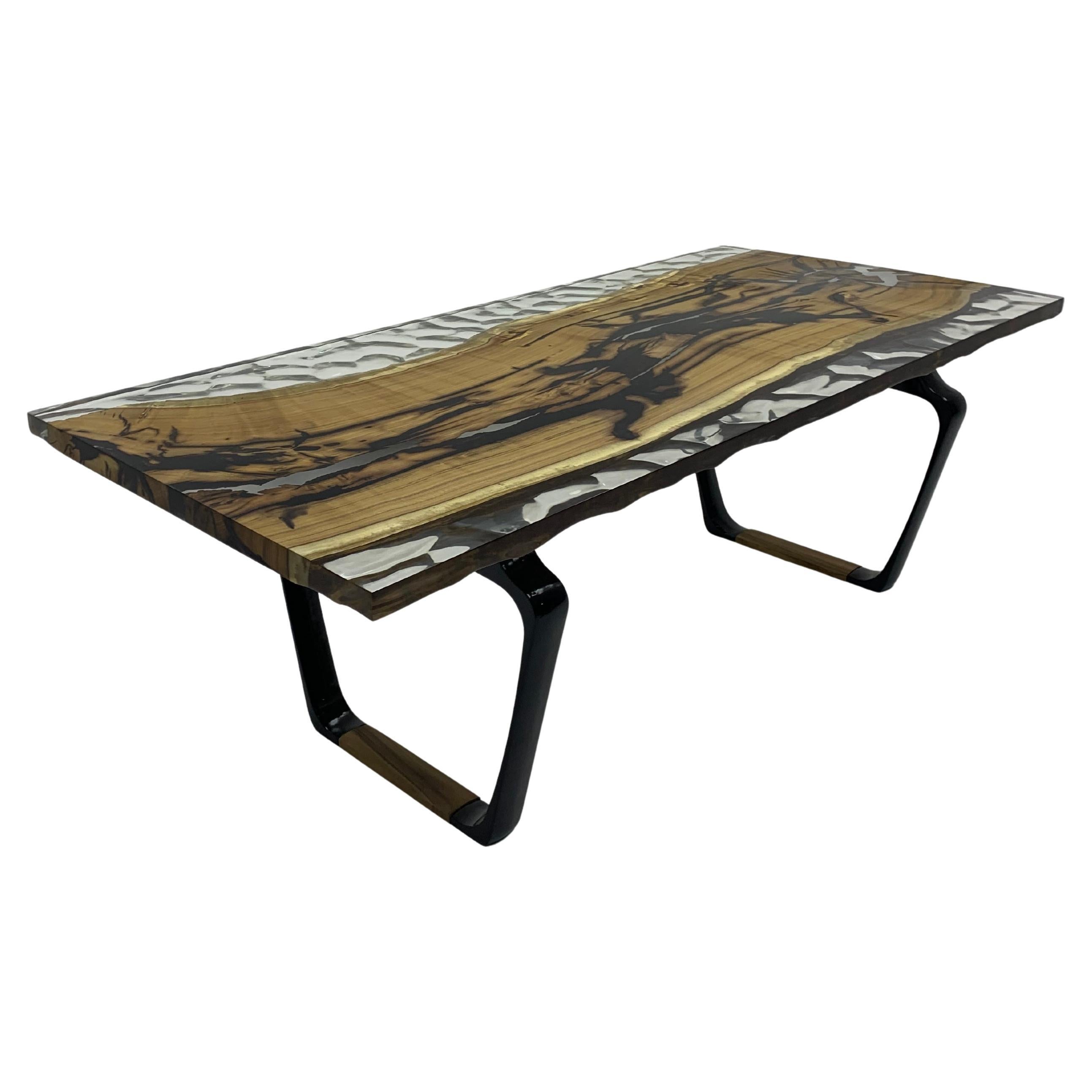 Live Edge Hackberry River Dining Table with Cast Aluminum Legs