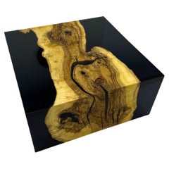 Waterfall Black Walnut Waterfall Coffee Table with a Polished Black Epoxy Resin