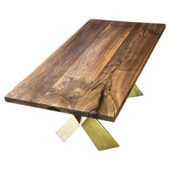 Mesa de Madera Rústica, Mesa de Comedor y Conferencia de Madera Maciza de Nogal Natural