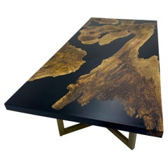 Mesa de Comedor Moderna Epoxi Negro Nogal Natural