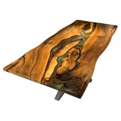 Table de salle à manger en bois de noyer noir avec résine époxy Greene & Greene Brown
