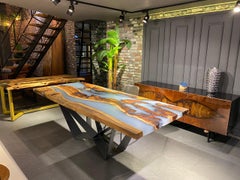 Epoxy Resin Modern Dining Table - River Wood Live Edge Table