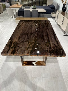 Bark & Moss Design Epoxy Resin Table - Custom Natural Wood Table