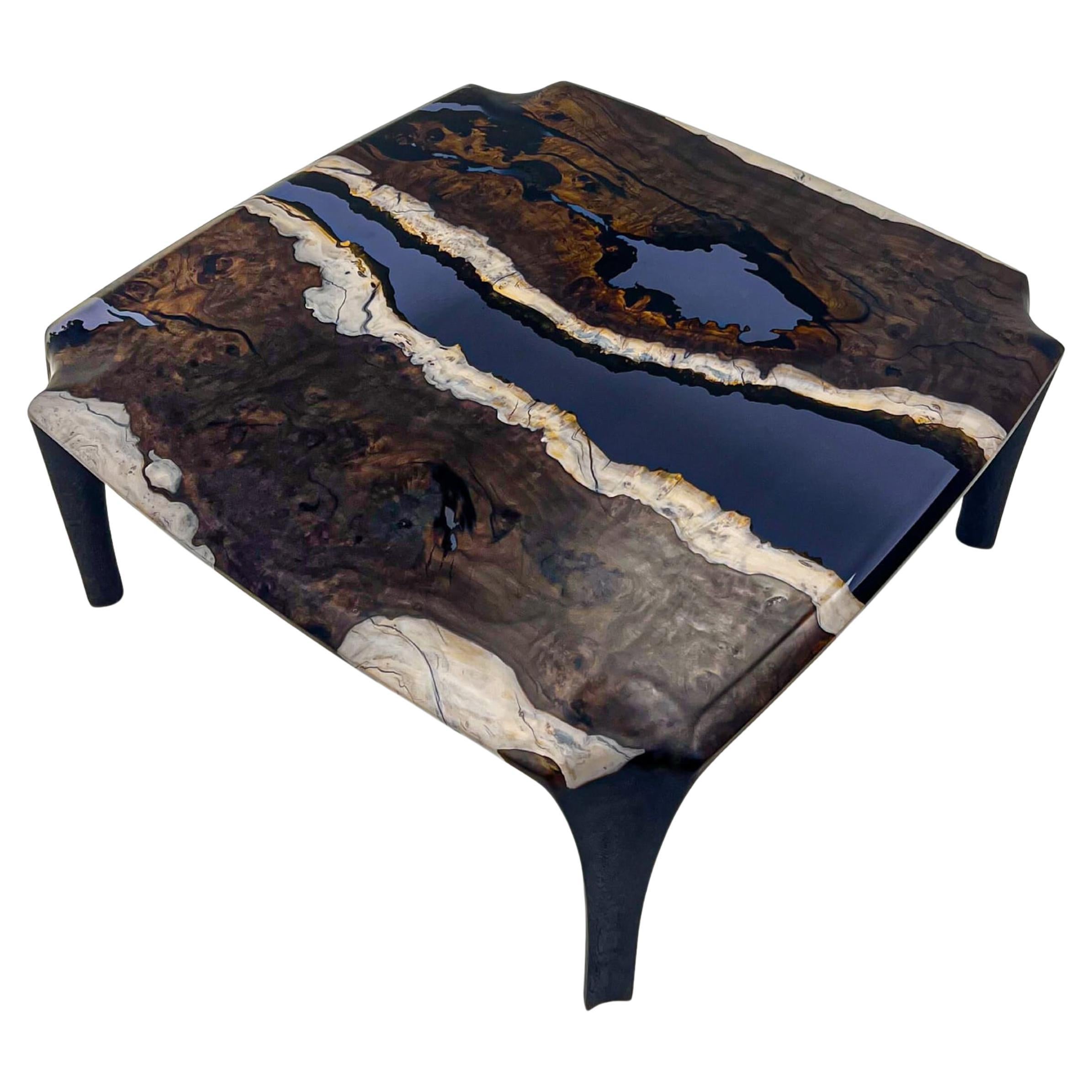Tavolino da caffè in legno massiccio in resina epossidica Gumwood nero - Tavolino da caffè moderno in resina epossidica