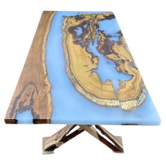 Table de salle à manger rectangulaire en résine époxy - Table de cuisine personnalisée en bois et résine époxy