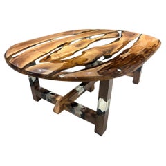 Large Oval Walnut Wood Clear Epoxy Resin Dining Table - Oval Table